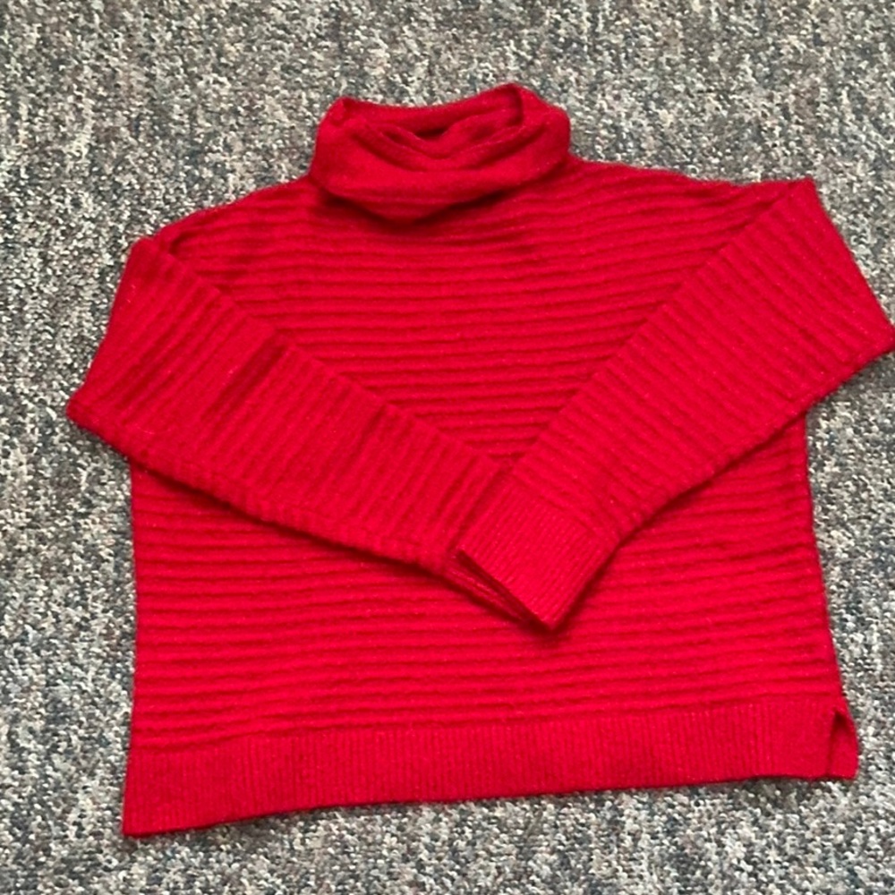Madison Red Cowl Turtleneck Sweater with Ribbed Knit